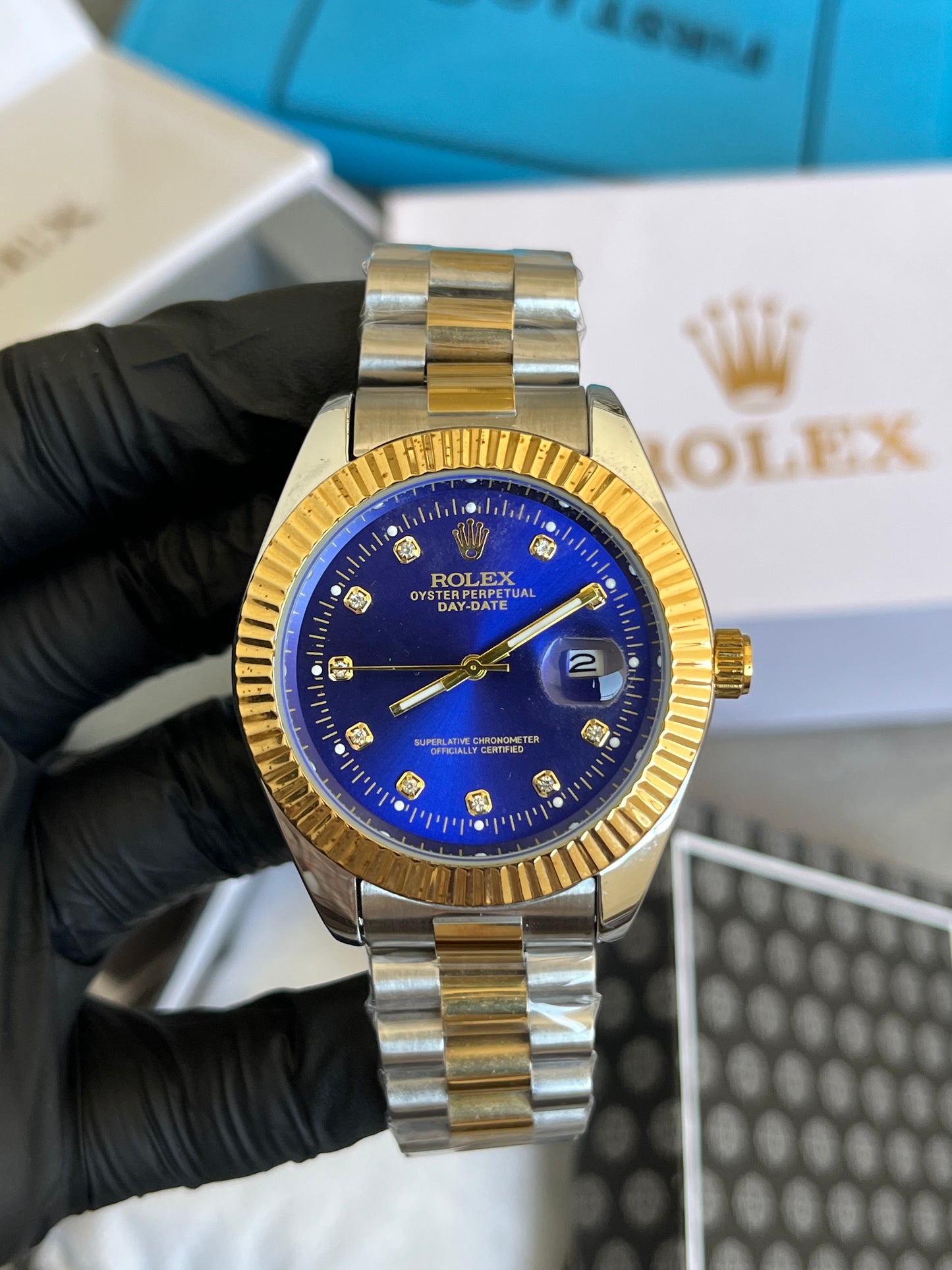 Rolex Watch Date Just - Golden with Blue Dial
