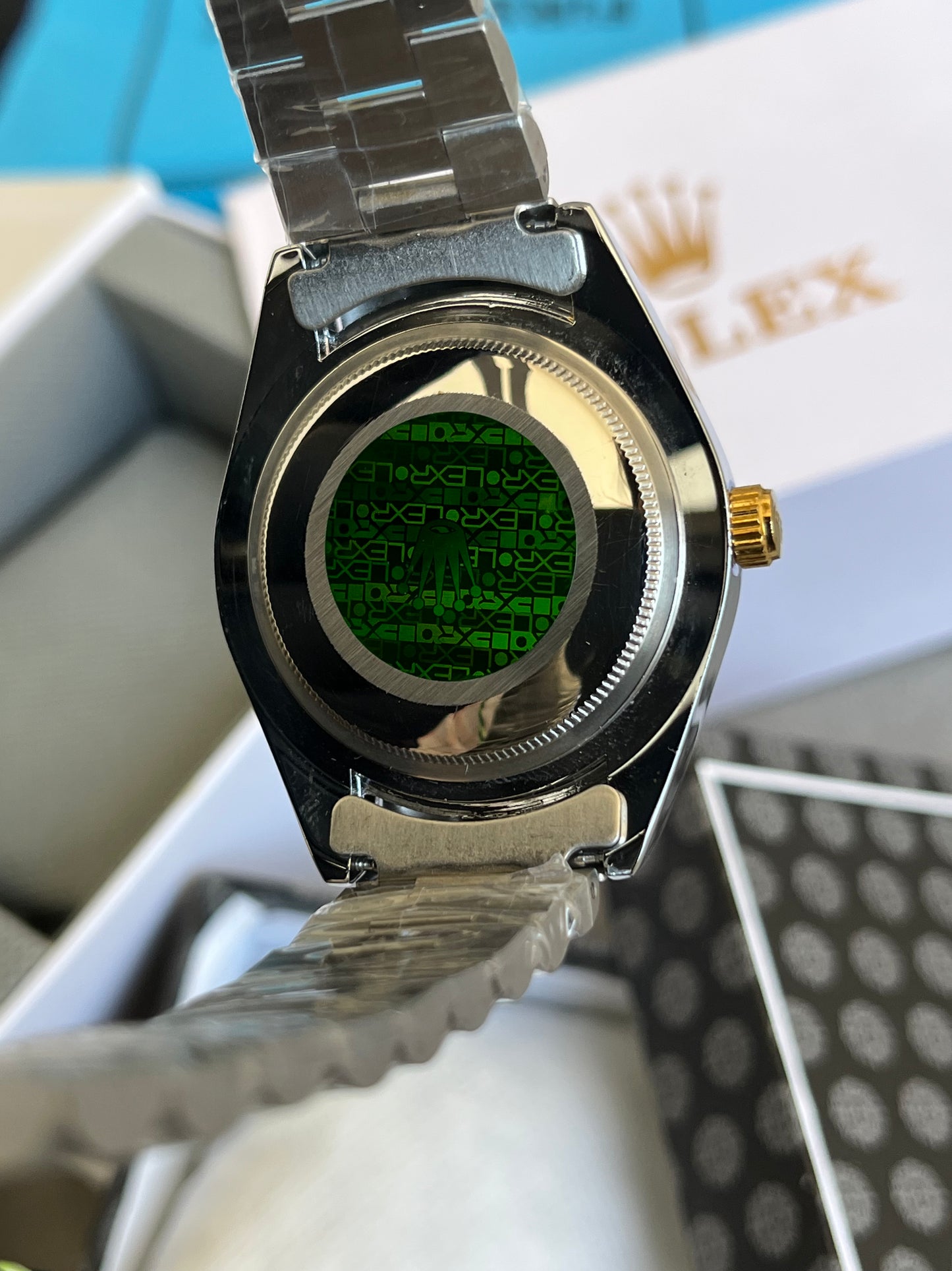 Rolex Watch Day & Date - Silver with Black Dial