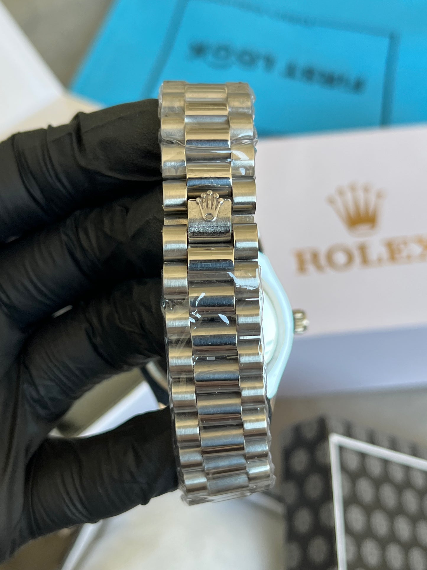 Rolex Watch Day & Date - Silver with Black Dial