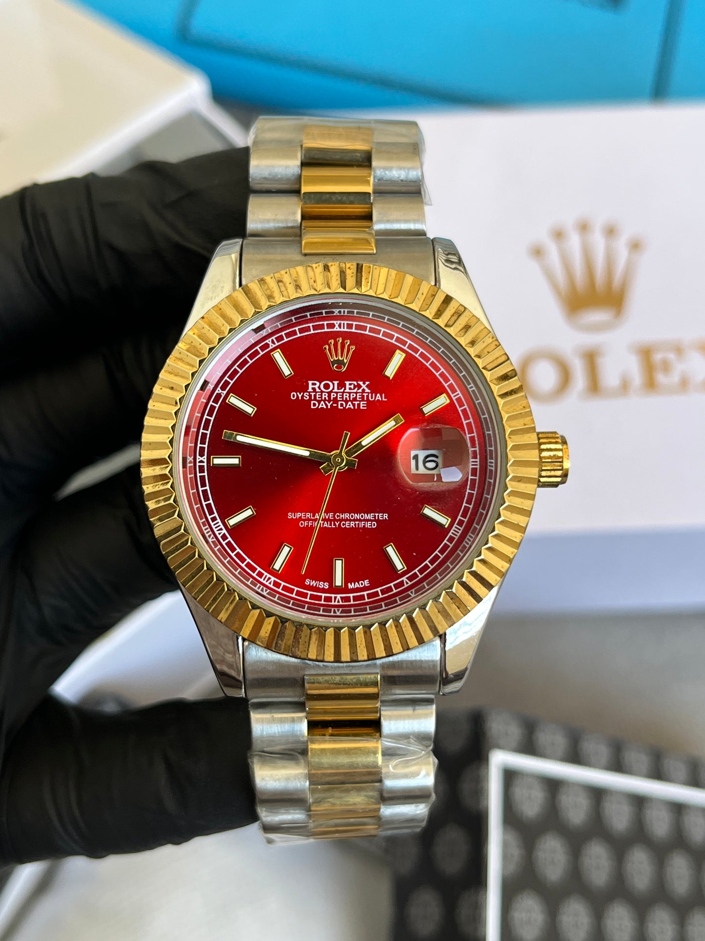 Rolex Watch Date Just - Golden with Red Dial