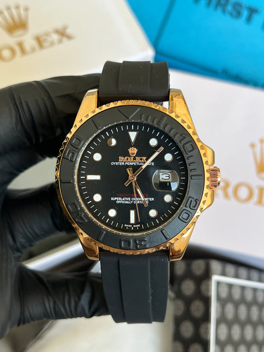 Rolex Luxury - Strap Watch – Golden & Black Dial
